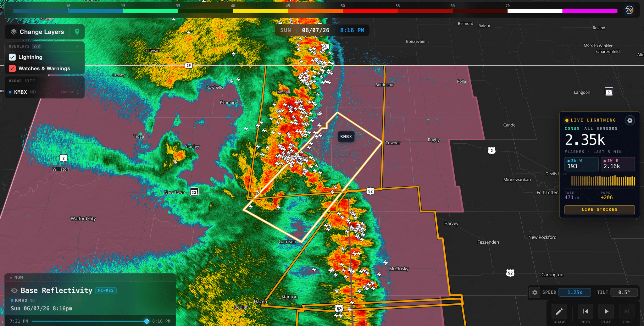 Advanced radar with multiple weather layers