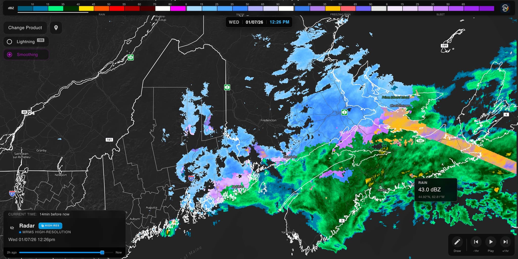 Advanced radar with multiple weather layers