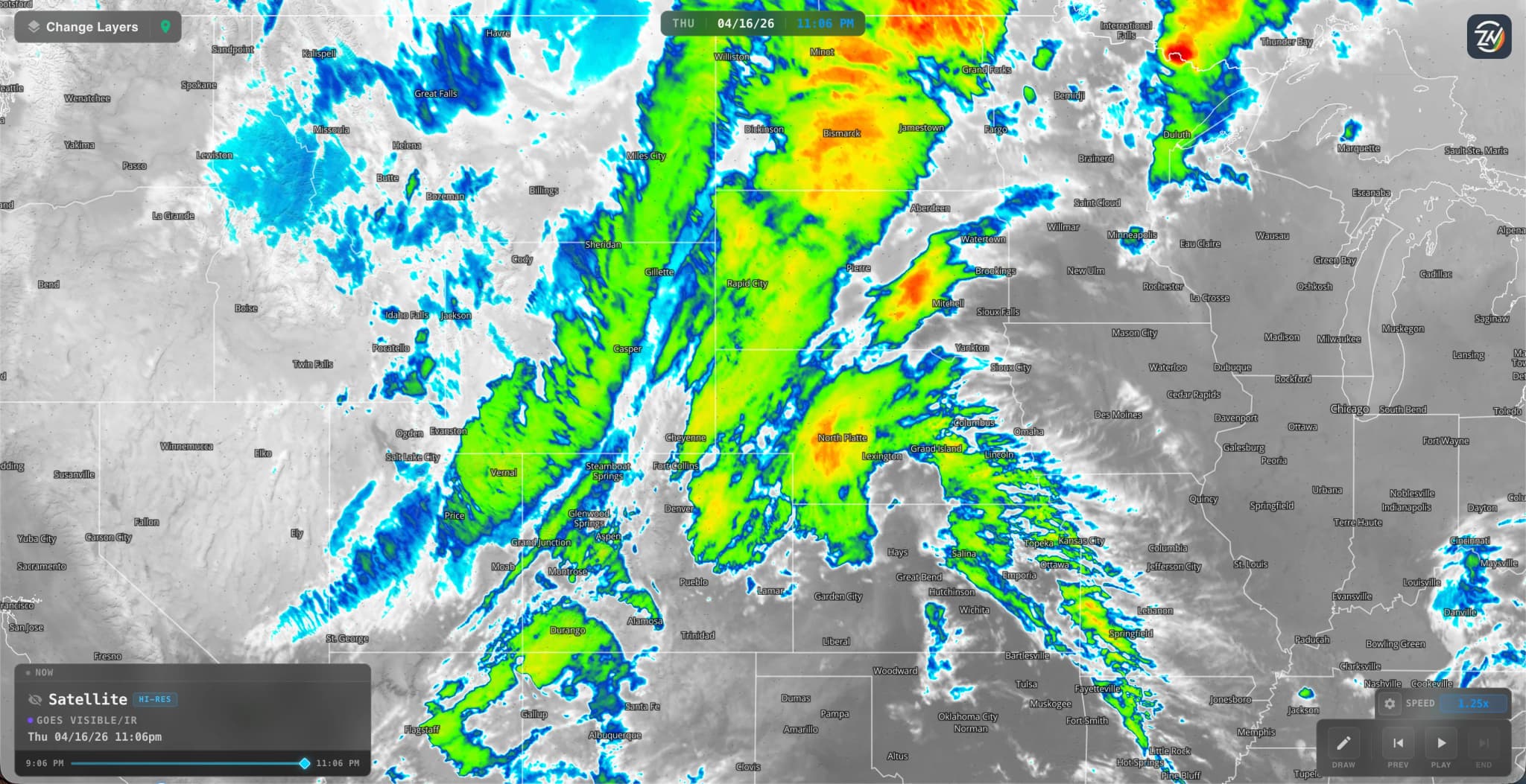 NEXRAD single-site radar and GOES hi-res satellite imagery